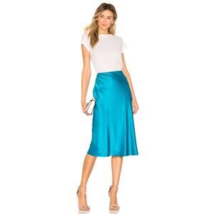 Cinq à Sept Silk Satin High Rise Marta Midi Skirt Blue Women's Size S